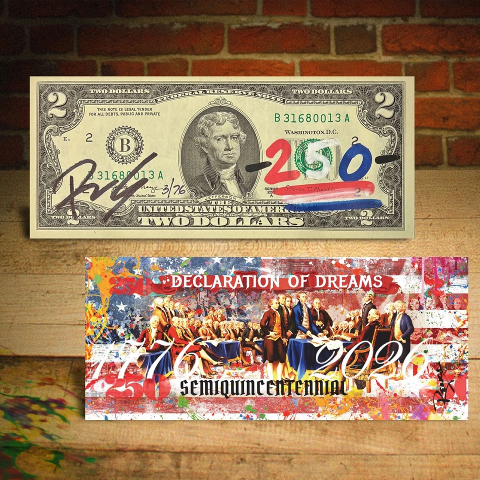 USA 250th Anniversary 1776-2026 Rency Signed $2 Bill Declaration of Dreams #/76
