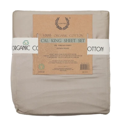 LaurelCrest 100% Organic Cotton Cal King Sheet Set 350 Thread Count Sateen Weave - Image 1 of 4