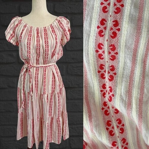 OFF WHITE Abito midi boho velluto damigella bianco sporco rosso tessuto taglia small