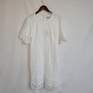 NWT POLAGRAM Women’s Large White Lace Short Sleeve Dress - Picture 1 of 13