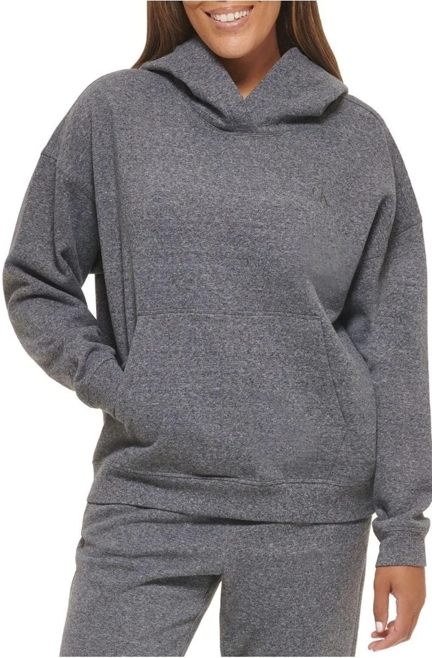 Calvin Klein CK Womens S Top Long Sleeve Fleece Logo Hoodie Pullover S Gray