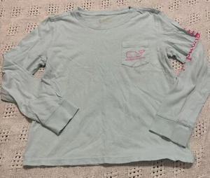Vineyard Vines Long Sleeve Whale T-shirt Girl Size M (10-12) Baby Blue/Hot Pink - Picture 1 of 6