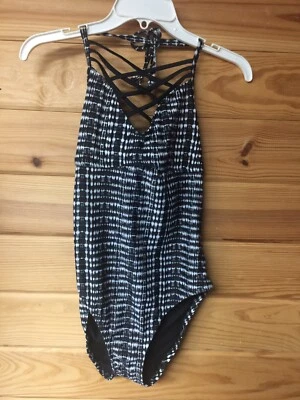 Mossimo Women's Bathing Suit Black/White Halter One Piece Size M Foto 1 de 4