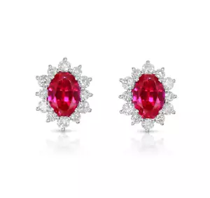 Lab-Grown Diamond 0.55ct and Lab-Grown Ruby 2.42ct Halo Stud Earrings - Picture 1 of 3