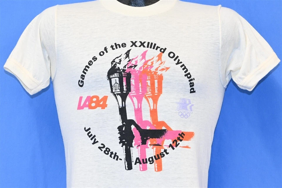 vintage 80s LA84 LOS ANGELES XXIIIRD OLYMPIC GAMES TORCH t-shirt OLYMPICS XS - Image 1 of 4
