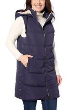 Nuage Chevron Quilted Long Vest with Detachable Hood Night Sky