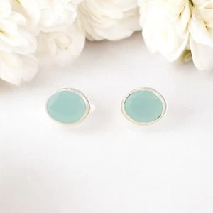 Aqua Chalcedony Gemstone 925 Sterling Silver Jewelry Partywear Cufflinks 0.59" - Picture 1 of 6