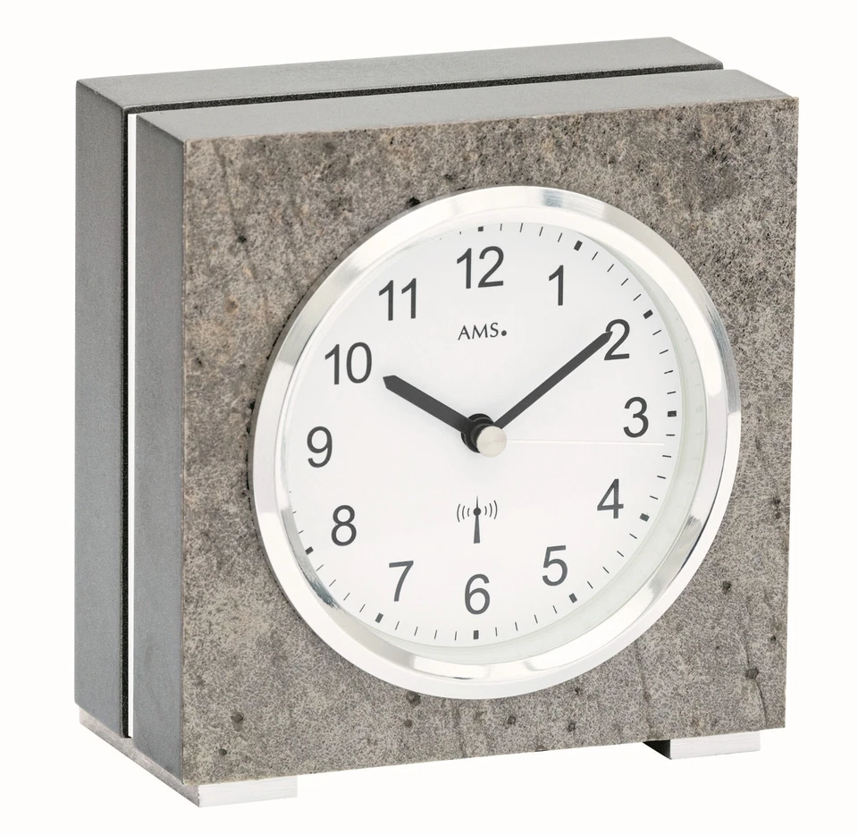 AMS 5156 Tischuhr Funk Stein-Optik mit Aluminium - Bild 1 von 1