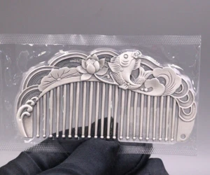 Peine de pelo de plata fina pura 999 flor de pescado cuidado saludable del cabello 3,9 pulgadas L/62-63 g - Imagen 1 de 4