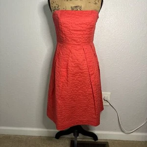 J Crew Factory Lorelei Deco Dot A Line Dress Coral Cotton Lined Strapless Size 8 - Bild 1 von 10
