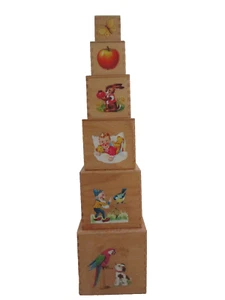 Vintage 6er Set Hermann Eichhorn Holz Stapelblöcke ~ Kinderspielzeug (2) - Bild 1 von 5