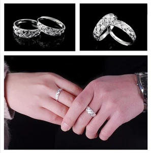 Para hombre/mujer: anillo de compromiso talla ajustable enchapado en oro blanco corte diamantes - Imagen 1 de 6