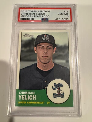 2012 Topps Heritage Minors Christian Yelich PSA 10 Gem Mint RC Prospect POP 24 - Image 1 of 2