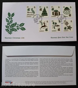 Estampillas de Guernsey: "Símbolos de Navidad" cubierta de primer día 2016 - Imagen 1 de 3