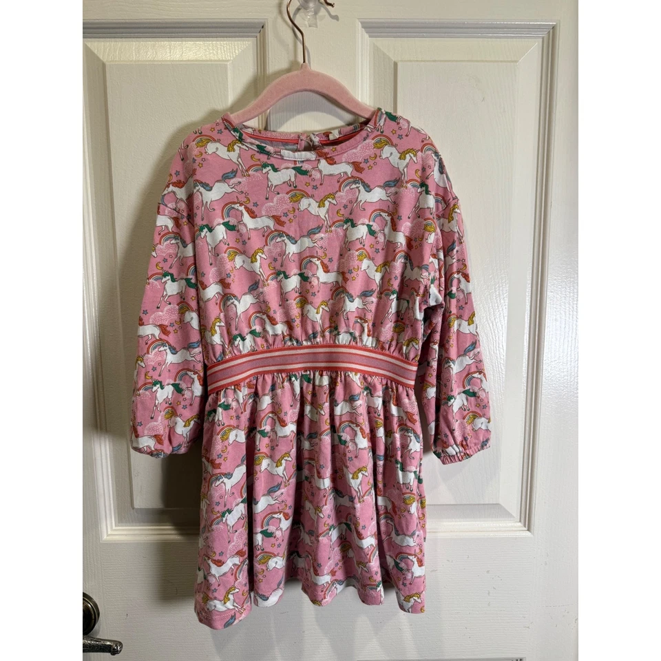 Mini Boden Unicorn Rainbow Pink Long Sleeve Dress Girls Size 4-5Y - Image 1 of 4