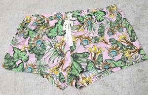 J Crew Factory 2XL Floral Shorts Pink Palm Leafs Tropical Beach Cotton Tie Up - Picture 1 of 7