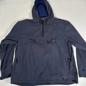 Chaqueta cortavientos vintage antigua azul marino para hombre XL Y2K Anorak bolsillo canguro - Imagen 1 de 11