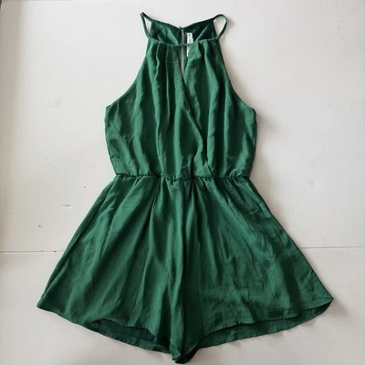 Exuberante Mameluco Mujer Pequeño Verde Halter Cuello Envoltura Forrado Cerradura Espalda Informal Damas Foto 1 de 4