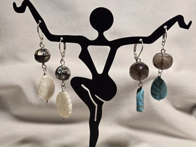 Juego de 2/925 Pendientes Artesanales, MOP, Abulón, Howlita y Cristal Foto 1 de 4