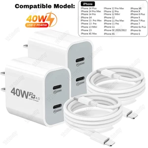 40W PD USB C Fast Charger Block Type C Cord For iPhone 14 13 12 11 Pro XS XR X 8 - Picture 1 of 20