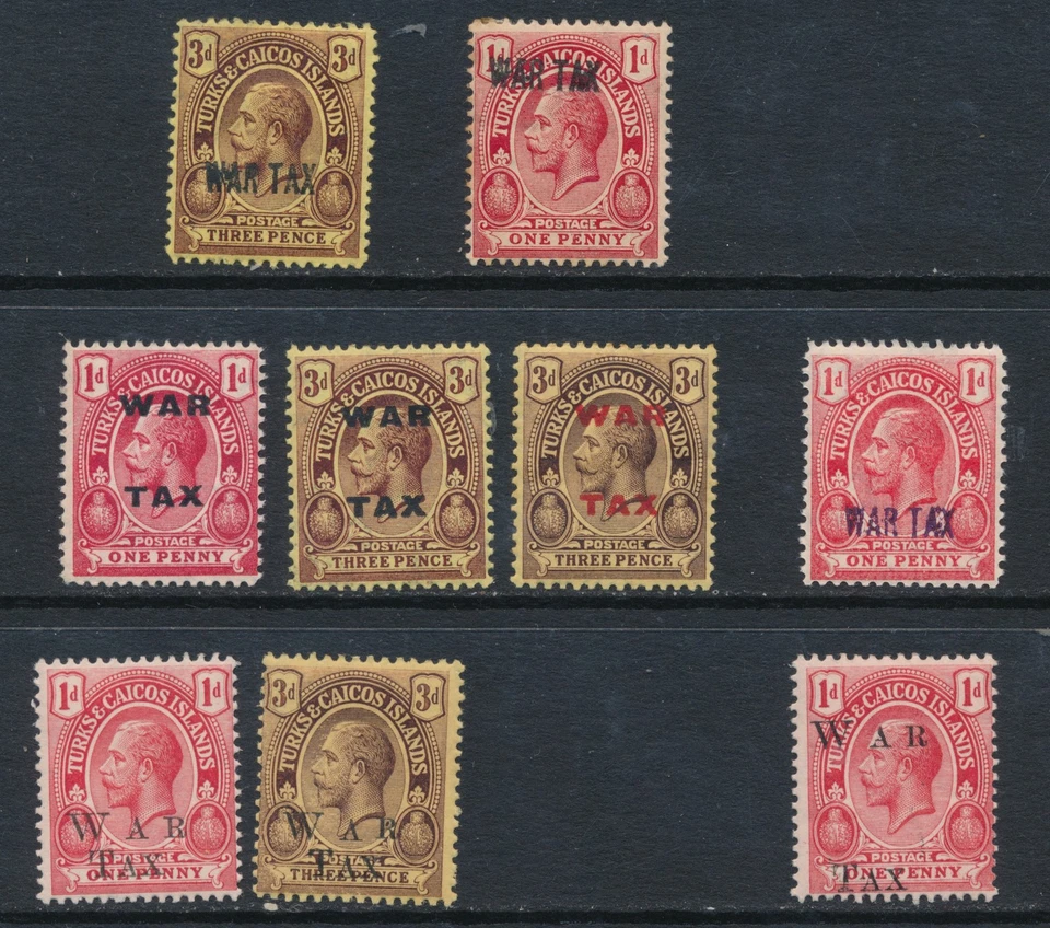ISLAS TURCAS, 1917-19 IMPUESTO DE GUERRA sellos finos MM, SG SG141, 143.146-152, gato GBP25 Foto 1 de 1