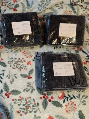 3 NUEVO CON ETIQUETAS Pottery Barn TERCIOPELO Punto de Enrejado Acolchado KING Sham 36" x 20" Azul Cobalto Foto 1 de 4