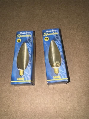 2X Bulbrite Spunlite 25W 130V Lightbulb  Color: Amber item no: 430125 Candelabra - Image 1 of 3