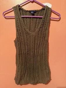 Ann Taylor Womens Tank Top M Medium Brown Knit Linen Low Neckline Shirt - Picture 1 of 7
