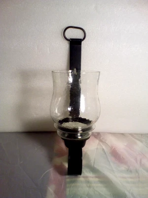 Black Iron Wall Sconce Hurricane Votive Candle Holder Lantern Home Decor - Image 1 of 4
