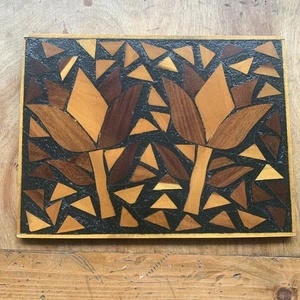Vintage Olga Fisch Folklore Quito Equador Inlaid Wood Trivets - Picture 1 of 9