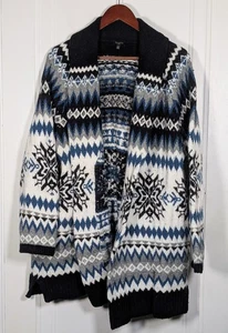Talbots Fair Isle Nordic Snowflake Wool Open Front Cardigan Size 2X Stretch Knit - Picture 1 of 4