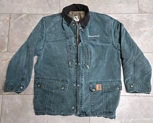 Vintage 90’s Carhartt C10 HTG Plaid Blanket Lined Hunter Green Jacket Men Large - Bild 1 von 5