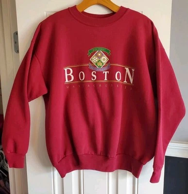 Винтажная красная женская толстовка с капюшоном Boston Hanes размер L историческая Новая Англия  - Изображение 1 из 4