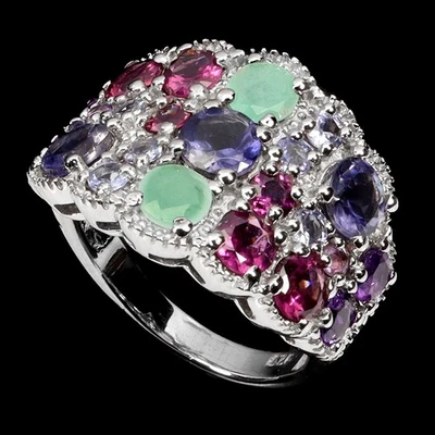 Anillo de plata de ley 925 redondo iolita amatista tanzanita piedras preciosas joyería talla 8 Foto 1 de 4