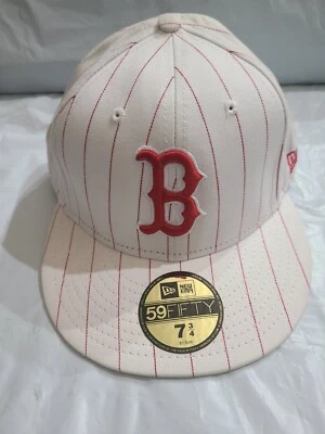 New Era 59Fifty MLB Boston Red Sox White W/Red Pin Stripes Fitted Cap 7 3/4 NEW - Image 1 of 4