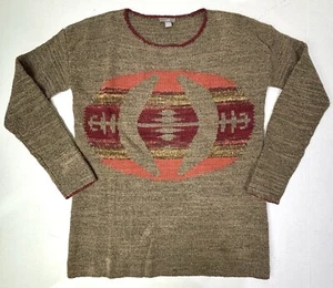 J Jill Wool Aztec Sweater Pullover Western Womens Petite Small Crew Brown EUC - Picture 1 of 9