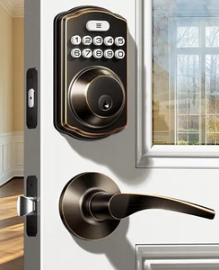 Veise Keyless Entry Door Lock 2 Lever Handles Electronic Keypad Deadbolt Bronze - Picture 1 of 10