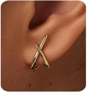 Goldohrringe für Damen Trendy,14K Gold Ohrstecker zierliche Ohrringe schlicht min - Bild 1 von 15