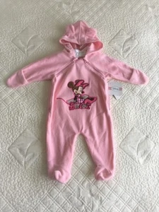 Licensed Disney Minnie Mouse Long Sleeve Footed Zip Romper Overall SZ 3-6 MOS - Picture 1 of 6