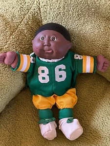 Vintage Cabbage Kids Black Short Hair Dark Skinned Boy w Green Bay Packers Freem - Picture 1 of 10