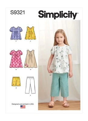 SIMPLICITY 9321 CHILDS TOPS DRESSES SHORTS PANTS Sewing Pattern Sizes 3-8 - Image 1 of 4