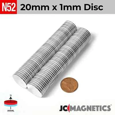 20mm x 1mm 13/16"x1/32" N52 Super Strong Disc Rare Earth Neodymium Magnet 20x1mm - Image 1 of 2