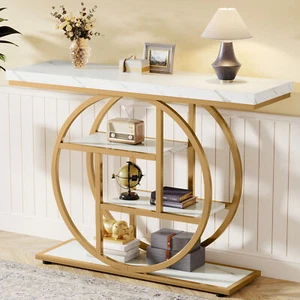 105 CM Console Table, Industrial 4-Tier Sofa Table Entryway Table,White Gold - Picture 1 of 10