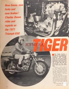 Triumph 'TIGER 650' 649cc Twin Motorcycle: 1971 revista informe recorte - Imagen 1 de 1