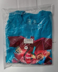 JINX Official Minecraft Sam Cube Battle Turquoise T-Shirt Size Kids Medium NEW - Picture 1 of 4
