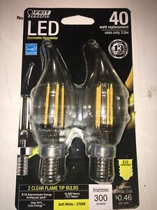 Feit LED Dimmable 2pk bulbs. Clear Blunt tip or Clear Flame tip. E12 