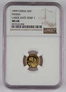1999 China 5 Yuan 1/20 oz 999 Gold Panda coin NGC MS 68 Large Date Serif 1 @KEY@ - Picture 1 of 4