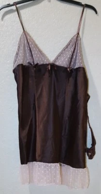 Morgan Taylor Fantasies Marrón Encaje Ribete Satinado Chemise y Tanga Grande Foto 1 de 4