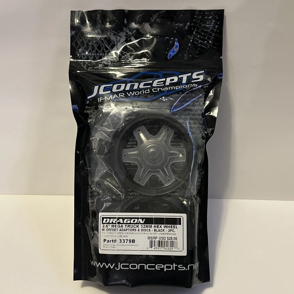 JConcepts Dragon 2.6 Mega Truck Wheel W/ Adaptor Discs - Black 3379B - Traxxas - Image 1 of 1