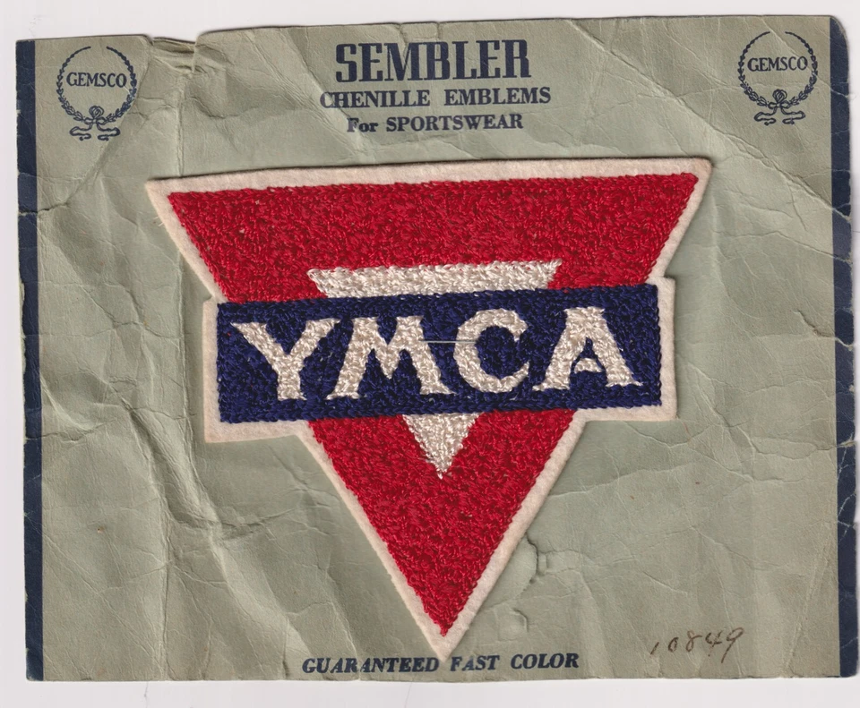 YMCA chenilla lazo tejido parche en fieltro de lana tamaño grande antes de la Segunda Guerra Mundial en tarjeta de fabricantes Foto 1 de 1